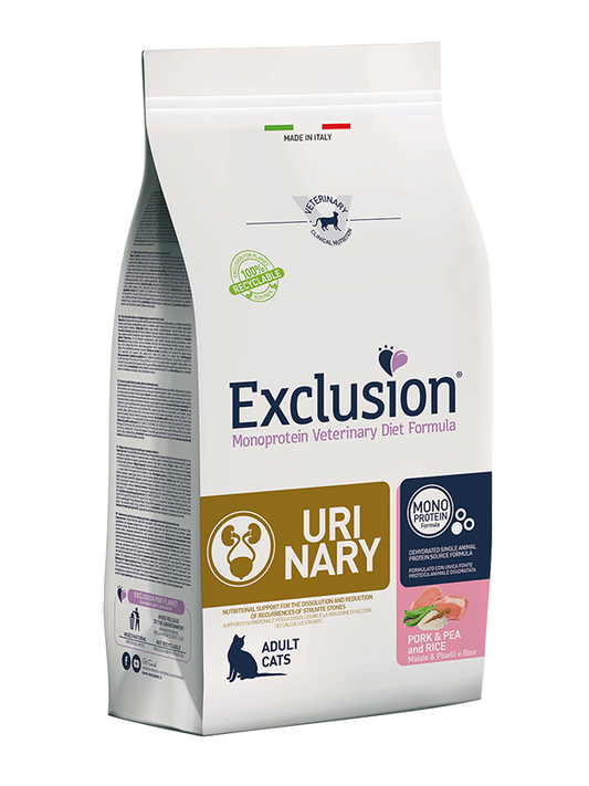 Exclusion Monoprotein Veterinary Diet Urinary Maiale Piselli E Riso Per Gatti Sacco 300g