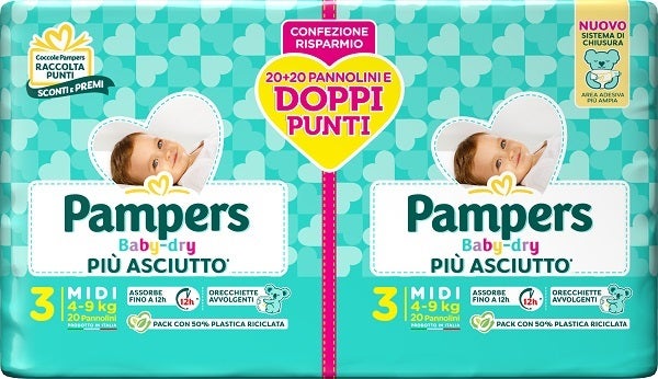 Pampers Baby Dry Pannolino Duo Downcount Midi 40 Pezzi