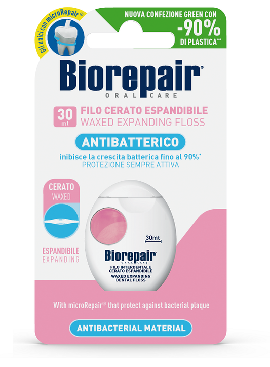 Biorepair Oral Care Antibatterico Filo Cerato Espandibile Gengive Delicate 25+5 Metri