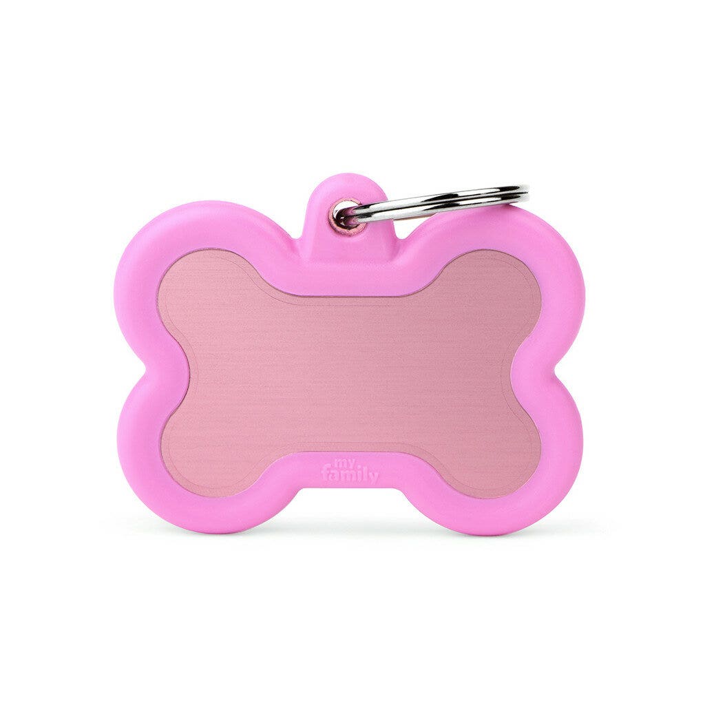 Medaglietta Per Cani E Gatti Osso In Alluminio Rosa Con Gomma