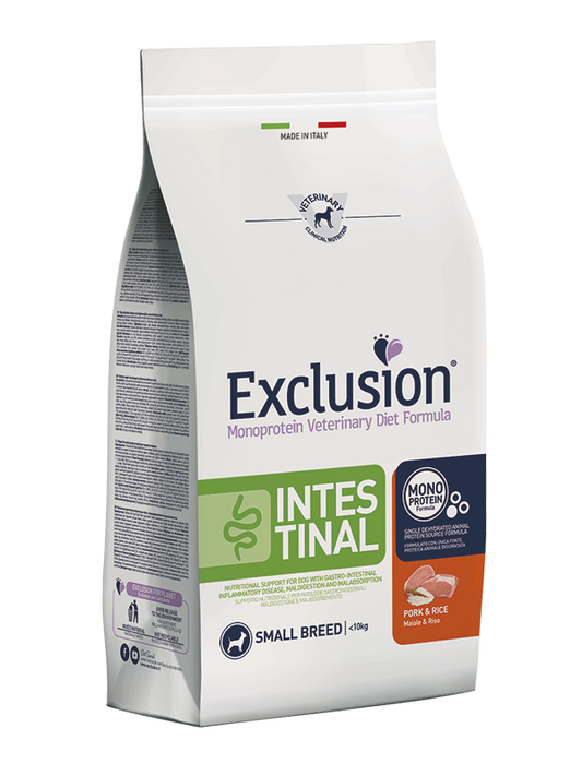 Exclusion Monoprotein Veterinary Diet Formula Intestinal Cibo Secco Maiale E Riso Per Cani Adulti Taglia Piccola Sacco 7kg