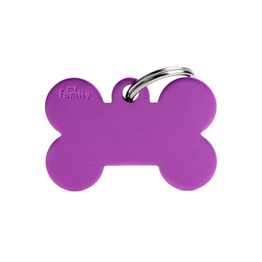 Medaglietta Per Cani E Gatti Osso In Alluminio Viola Taglia Grande