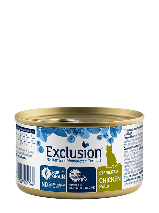 Exclusion Mediterraneo Noble Grain Gatto Adulto Sterilizzato Al Pollo Lattina 85gr