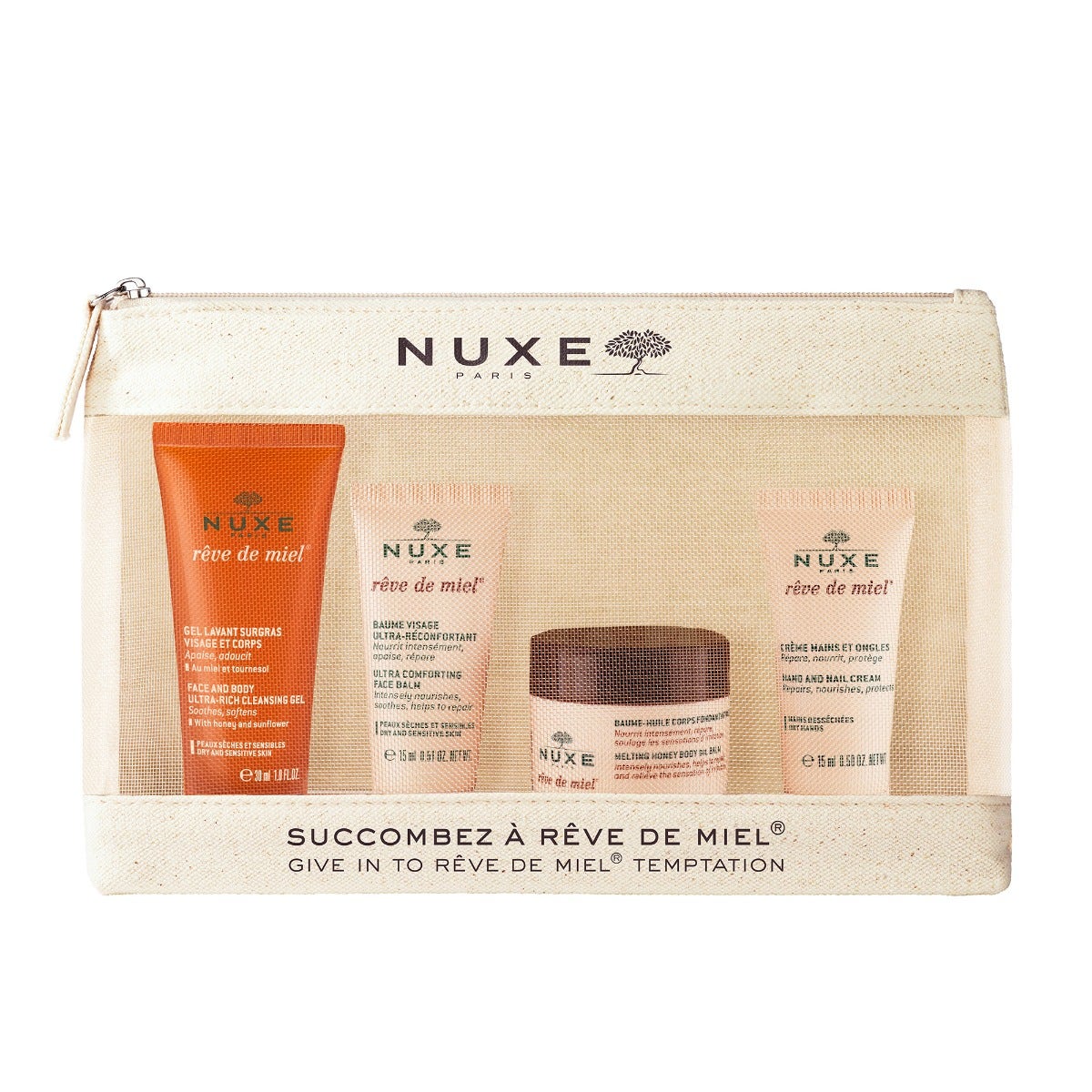 Nuxe Trousse Balsamo Viso 15ml + Balsamo Corpo 30ml + Crema Mani 15ml + Gel Detergente 30ml