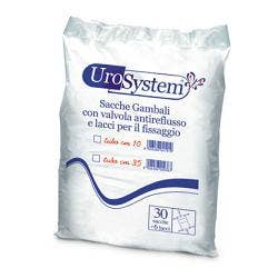 UroSystem Sacche Gambali Con Valvola Antireflusso + Lacci Per Fissaggio 30 Pezzi