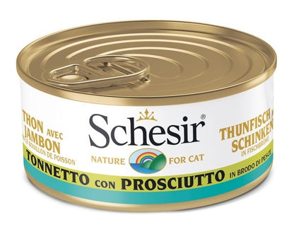 Schesir Tonnetto Con Prosciutto In Brodo Di Pesce Cibo Umido Gatti Adulti Lattina 70g
