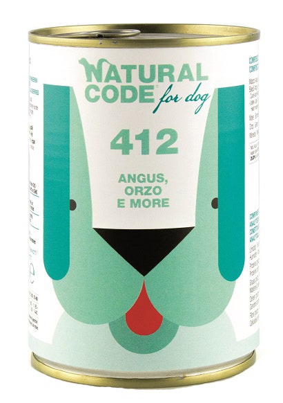 Natural Code 412 Cibo Umido Con Angus/Farro/More Per Cani Adulti Barattolo 400g