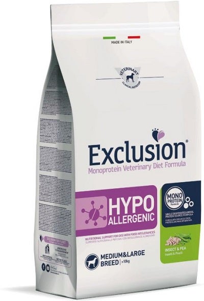Exclusion Monoprotein Veterinary Diet Formula Hypoallergenic Crocchette Insetti/Piselli Per Cani Taglia Media/Grande Sacco 2kg