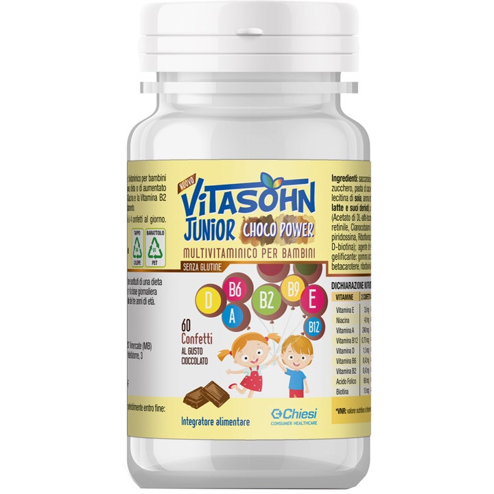 Vitasohn Junior Choco Power Integratore Multivitaminico Bambini 60 Confetti Gusto Cioccolato
