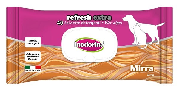 Inodorina Refresh Extra Salviette Detergenti Alla Mirra Per Cani/Gatti 40 Salviette