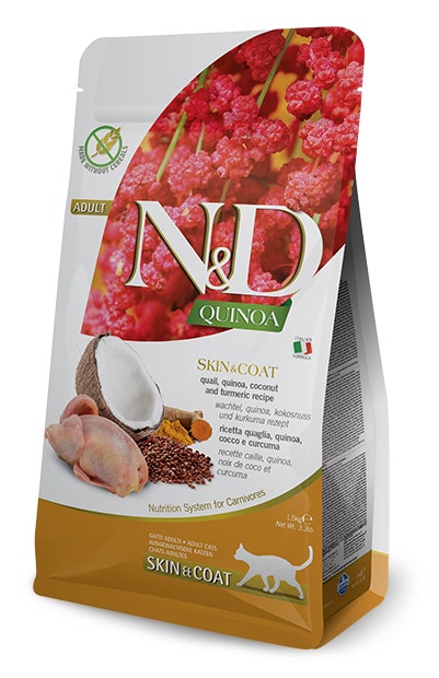 Farmina Natural & Delicious Quinoa Skin & Coat Quaglia Grain Free Per Gatti Adulti 5kg