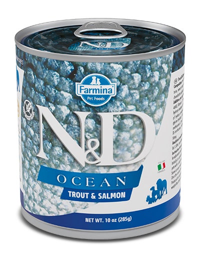 Farmina Natural & Delicious Ocean Con Trota E Salmone Per Cani Adulti 285g