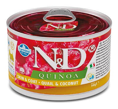 Farmina Natural & Delicious Quinoa Skin & Coat Mini Con Quaglia E Cocco Per Cani Adulti 140g