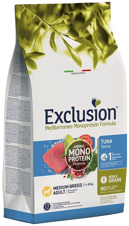 Dorado Exclusion Mediterraneo Monoprotein Noble Grain Adult Medium Breed Con Tonno Cibo Secco Per Cani 3kg