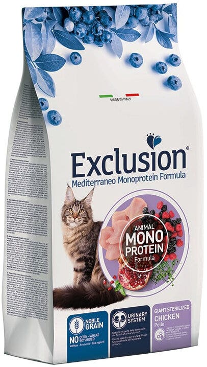 Exclusion Mediterraneo Monoprotein Noble Grain Giant Sterilized Per Gatti Sterilizzati Cibo Secco Pollo Per Gatti Sterilizzati 1,5kg