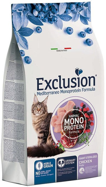 Exclusion Mediterraneo Monoprotein Noble Grain Giant Sterilized Per Gatti Sterilizzati Cibo Secco Pollo Per Gatti Sterilizzati 1,5kg