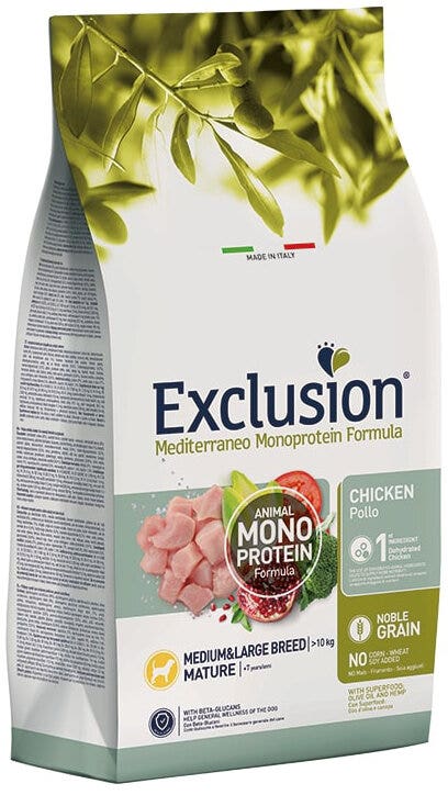 Dorado Exclusion Mediterraneo Monoprotein Noble Grain Mature Medium & Large Breed Con Pollo Cibo Secco Per Cani 12kg