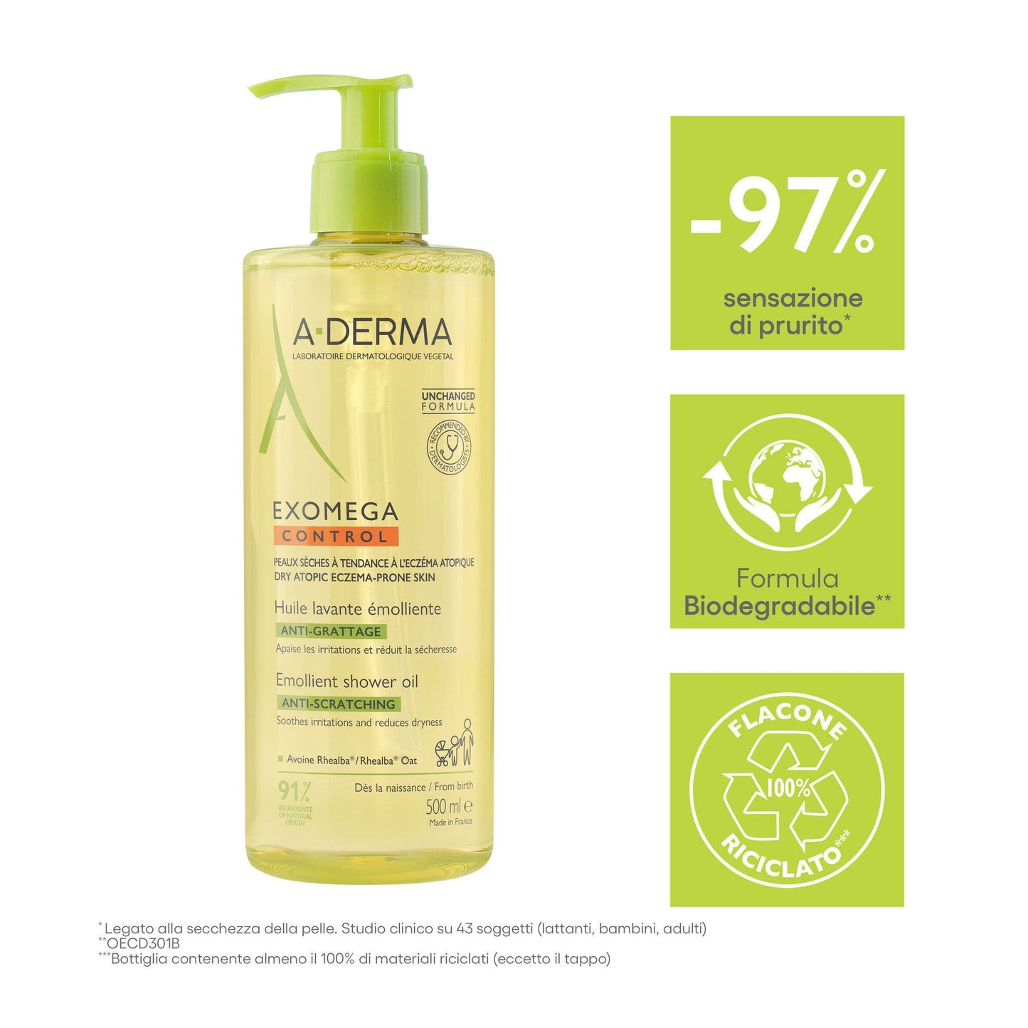 A-Derma Exomega Control Olio Lavante Emolliente Anti-Grattage 500ml