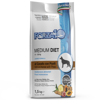 Forza10 Medium Diet Crocchette Al Cavallo E Piselli Per Cani Taglia Media Sacco 1,5kg