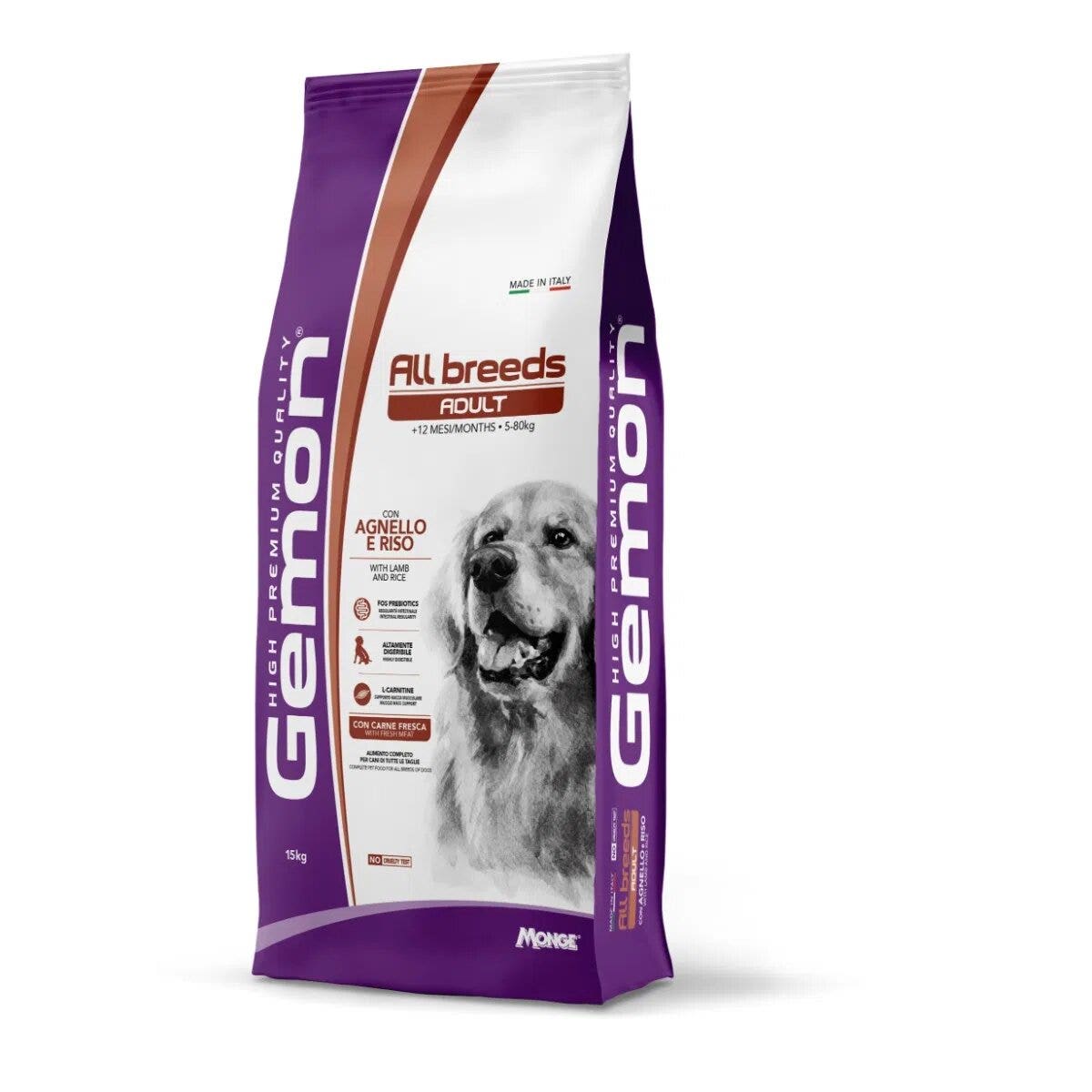 Gemon All Breeds Agnello e Riso Cibo Cani Adulti 15 Kg