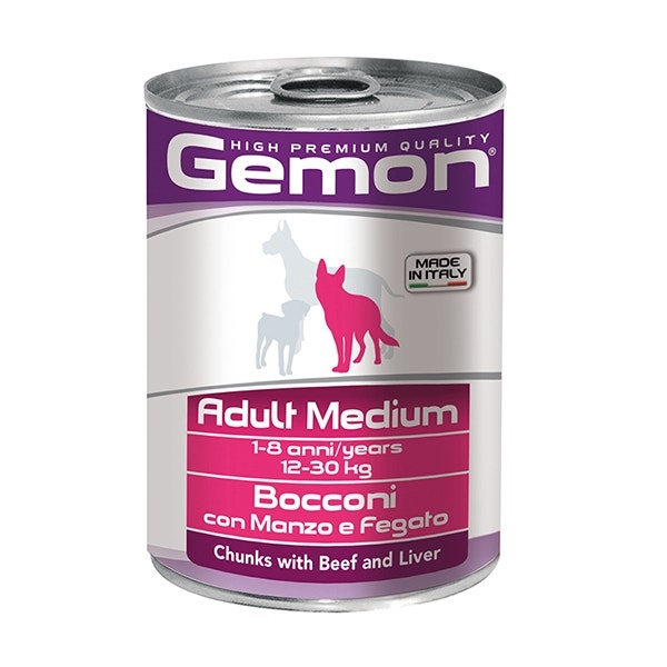 Gemon Bocconi Manzo E Fegato Cibo Umido Cani Adulti Taglia Media Barattolo 415 g