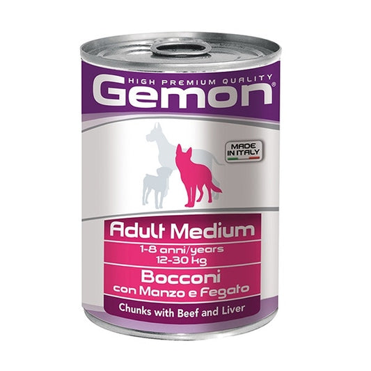 Gemon Bocconi Manzo E Fegato Cibo Umido Cani Adulti Taglia Media Barattolo 415 g