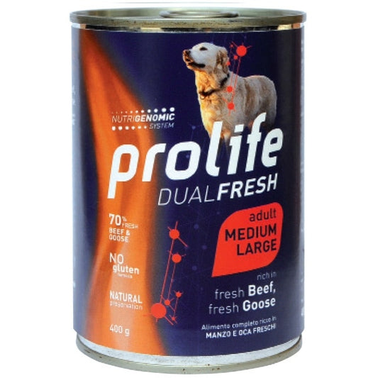 Prolife Dual Fresh Manzo E Oca Freschi Cibo Umido Per Cani Adulti Taglia Media/Grande Lattina 400g