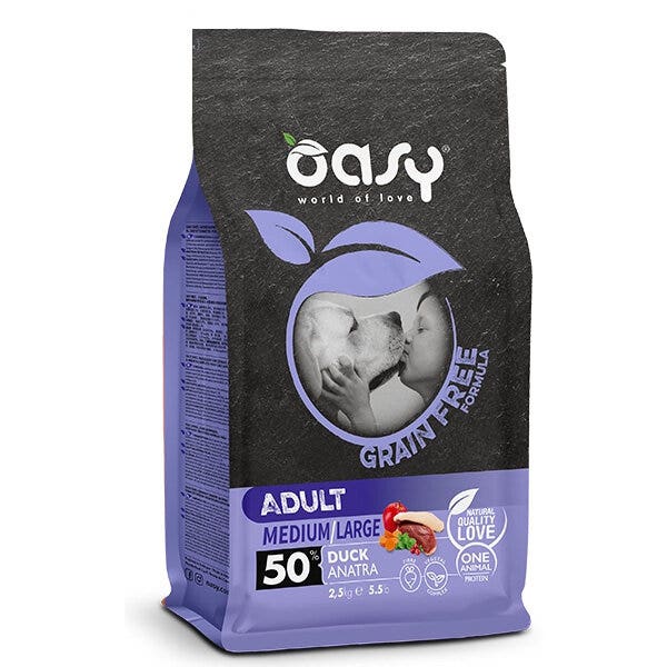 Oasy Grain Free Adult Medium & Large Con Anatra Per Cani Adulti 2.5kg