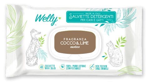 Welly Salviette Detergenti Esotiche Cocco & Lime Per Cani E Gatti 40 Pezzi