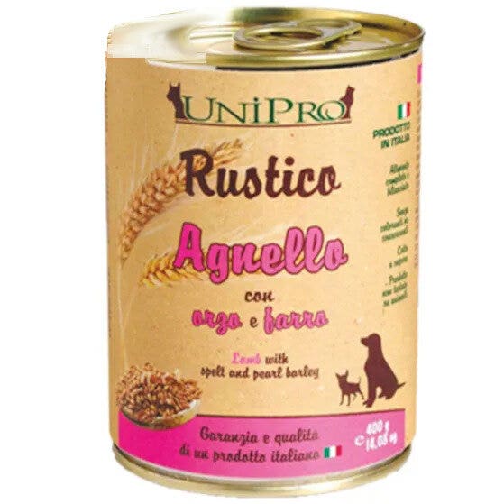 Unipro Rustico Cibo Umido Agnello Orzo E Farro Per Cani Barattolo 400g