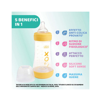 Chicco Biberon Neonato Perfect 5 Biberon Giallo Flusso Medio 240 ml 2Mesi+