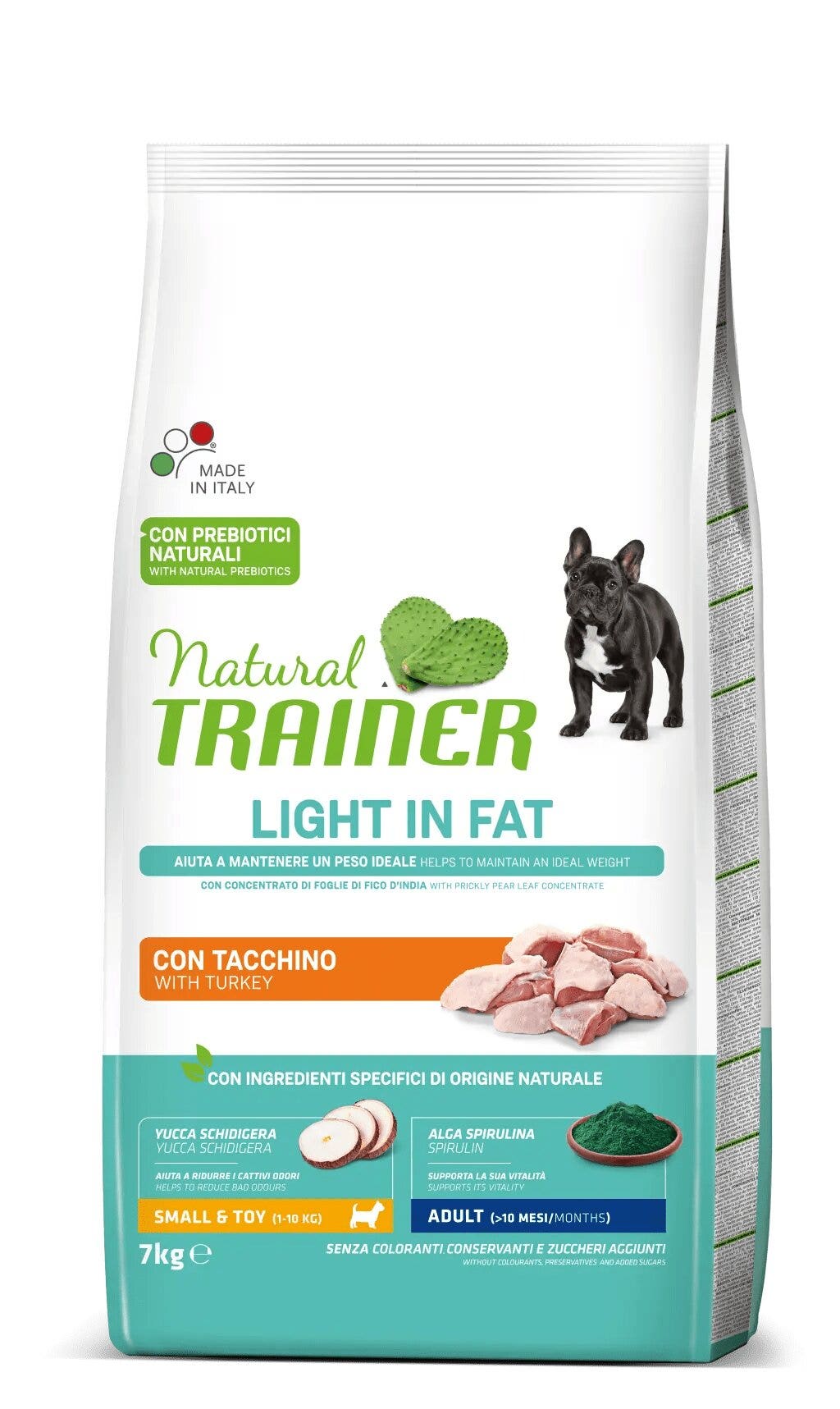 Natural Trainer Light In Fat Crocchette Tacchino Per Cani Adulti Taglia Mini 7kg