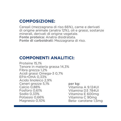 Hill's Prescription Diet D/D Crocchette Di Anatra E Riso Per Cani Sacco 12kg