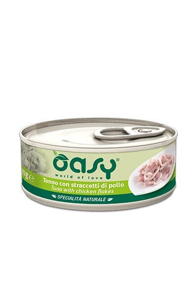 Oasy Wet Cat Tonno Con Straccetti Di Pollo Cibo Umido Gatti Adulti Lattina 70g