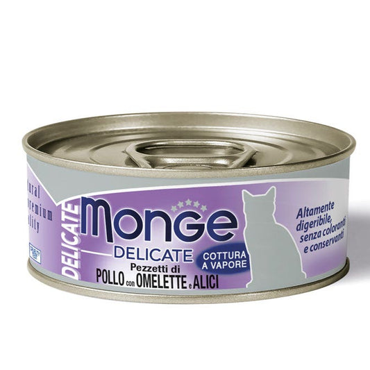 Monge Delicate Pezzetti di Pollo Con Omelette E Acciughine Cibo Umido Per Gatti Adulti 80g