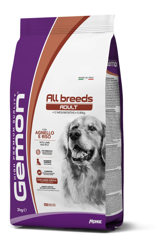 Gemon All Breeds Adult Con Agnello E Riso Cibo Secco Cani Adulti Sacco 3kg