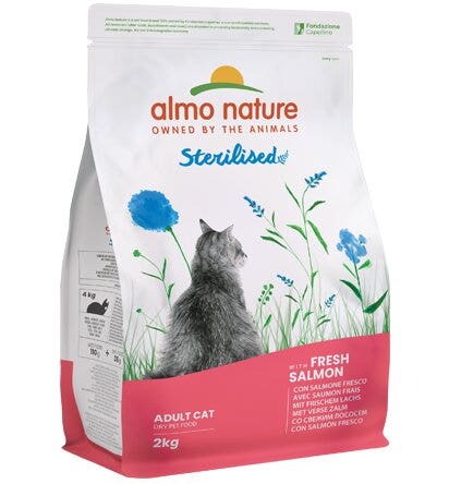 Almo Nature Sterilised Cibo Secco Con Salmone E Riso Per Gatti Adulti Sacco 2kg