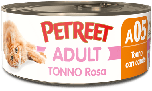 Petreet Tonno Rosa Con Carote Cibo Umido Gatto Adulto Barattolo 140g