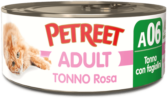 Petreet Tonno Rosa Con Fagiolini Cibo Umido Per Gatto Adulto Barattolo 70g