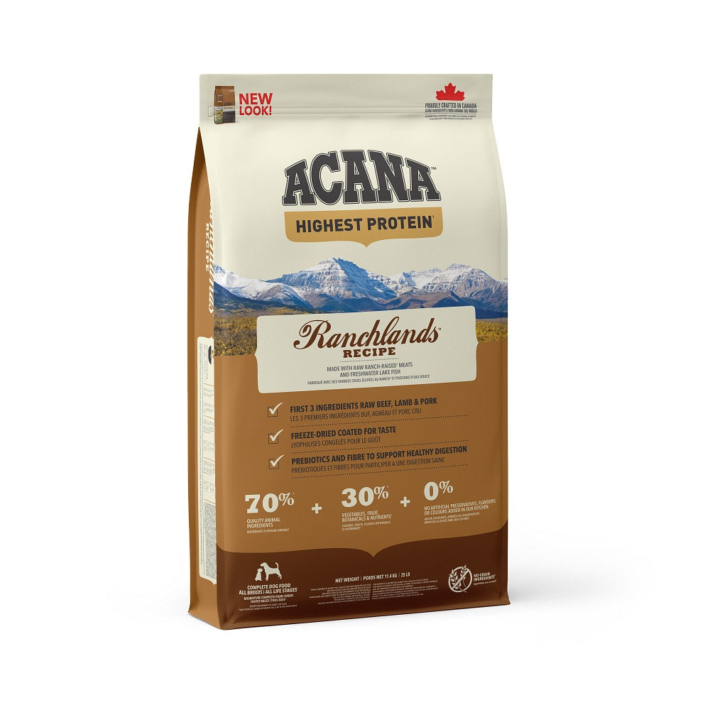 Acana Ranchlands Highest Protein Crocchette Manzo E Agnello Per Cane Sacco 11,4kg