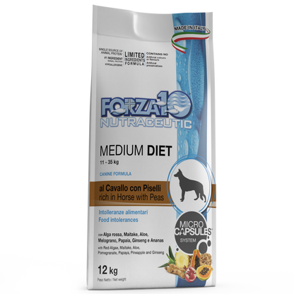 Forza10 Medium Diet Crocchette Al Cavallo Con Piselli Per Cani Adulti Taglia Media Sacco 12kg