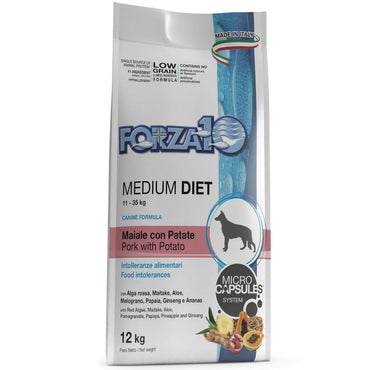 Forza 10 Medium Diet Maiale Con Patate Cibo Secco Per Cani Taglia Media Sacco 12 Kg