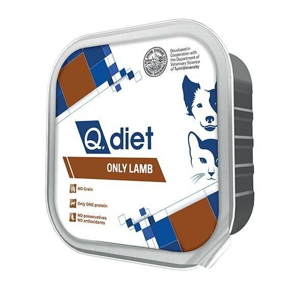 Q.Vet Q Diet Only Lamb Cibo Umido Con Agnello Per Cani/Gatti Adulti Vaschetta 150g