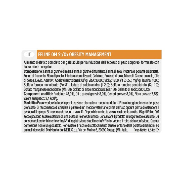 Purina Pro Plan Veterinary Diets Secco Gatto OM Obesity Management St/Ox Sacco 1,5 kg