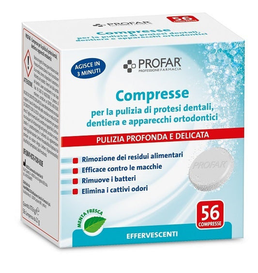 Profar Compresse Pulizia Protesi Dentali-dentiera-apparecchi Ortodontici 56 Pezzi