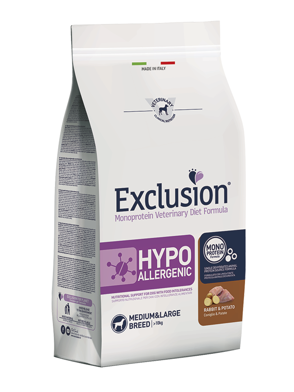 Exclusion Monoprotein Veterinary Diet Formula Hypoallergenic Crocchette Con Coniglio/Patate Per Cani Adulti Taglia Medio/Grande Sacco 2kg