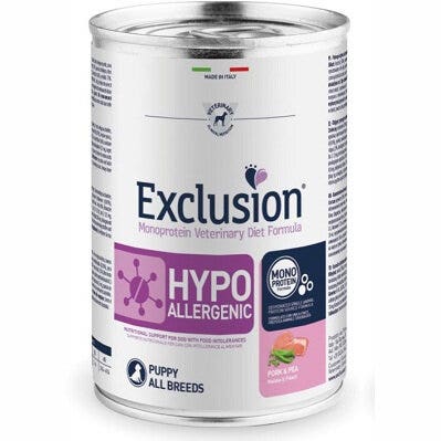 Exclusion Veterinary Diet Hypoallergenic Maiale E Piselli Per Cani Cuccioli Lattina 400g