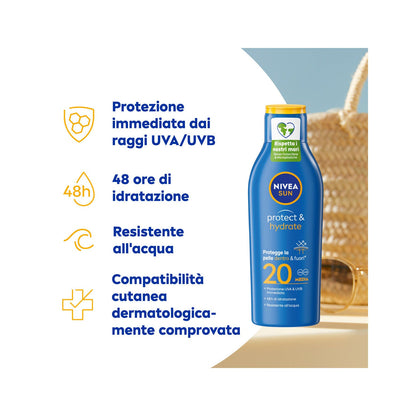 Nivea Sun Latte Solare Protect & Hydrate Fp20 Crema Solare Idratante Per 48 Ore 200ml