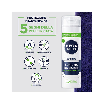 Nivea Men Sensitive Schiuma Da Barba Schiuma Per Una Rasatura Delicata Della Pelle Sensibile 200ml