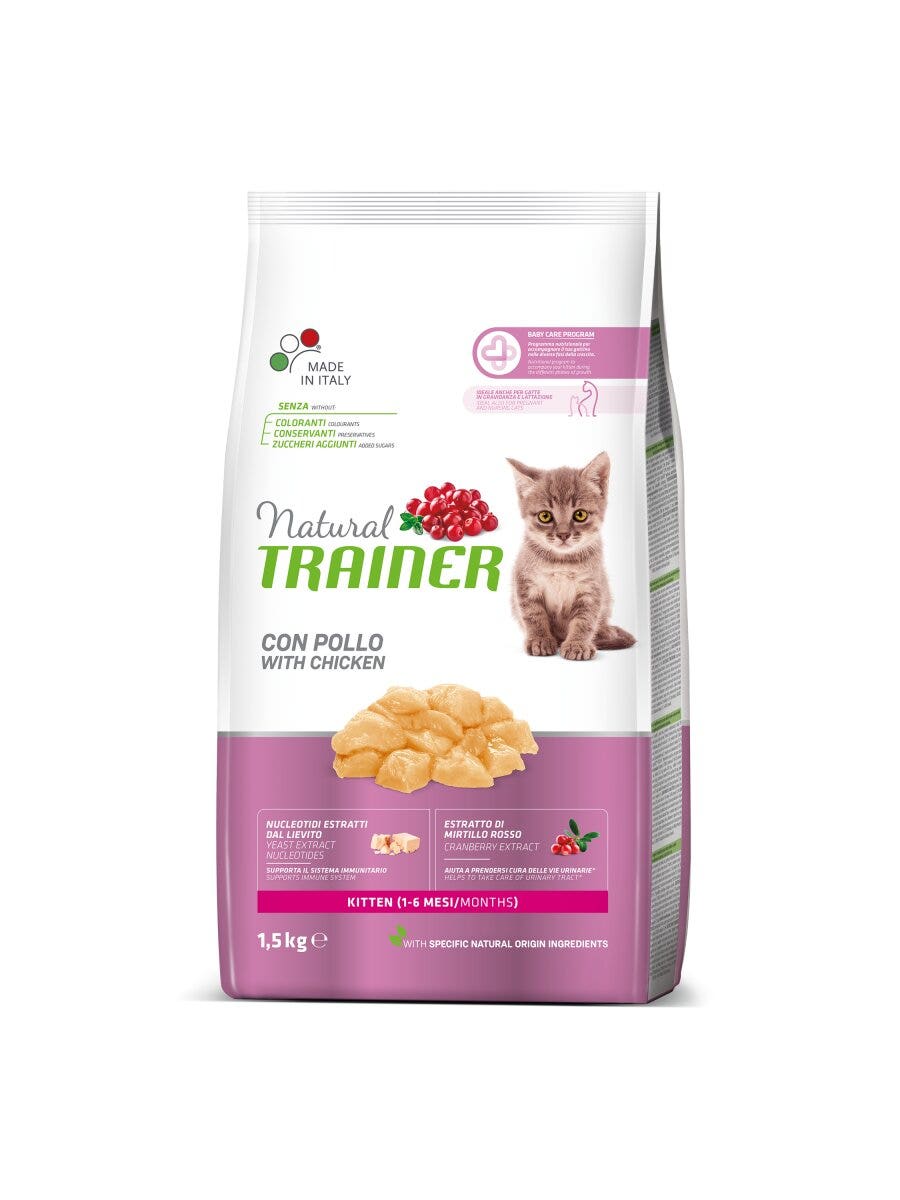 Natural Trainer Kitten Crocchette Con Pollo Per Gatti Cuccioli Sacco 1,5kg